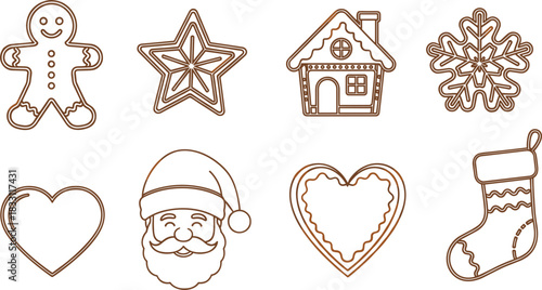 Outline Silhouette Christmas Gingerbread Cookies.