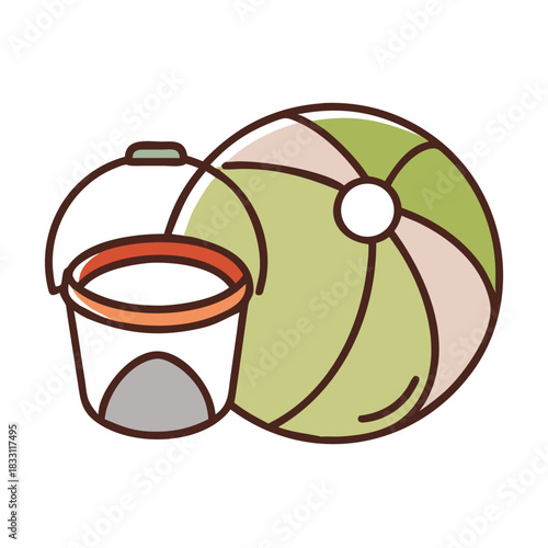 Beach Ball And Bucket Illustration For Summer Play
