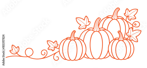 Orange pumpkins and leaves illustration simple vector design element perfect for fall and Thanksgiving themed designs