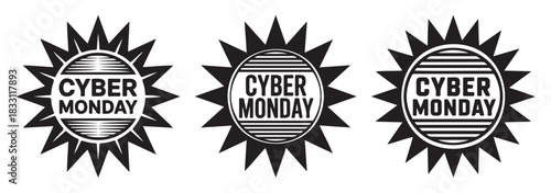 Cyber Monday burst vector icon set promotional design element for online sales isolated on white background