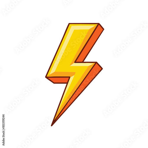 Vibrant yellow lightning bolt icon symbolizing energy and power against a clean white background for graphic design purposes