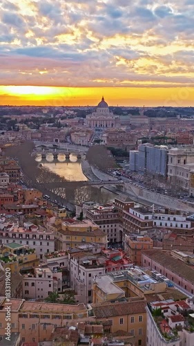Aerial view of Papal Basilica of St. Peter's, Vatican at sunset, Rome, Italy