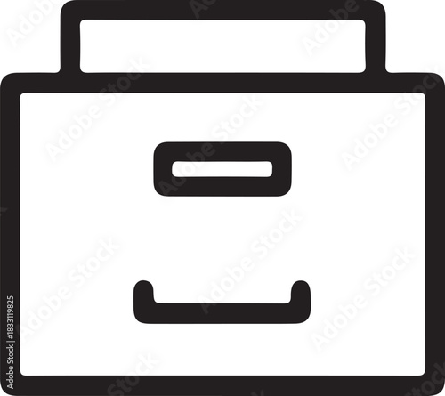 Minimal filing cabinet drawer line icon, Simple black-and-white line icon of a filing cabinet drawer, useful for office organization, storage, archive, or document management concepts.

