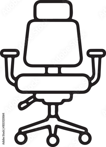 Ergonomic office chair line icon for workspace design, Black outline illustration of an adjustable office chair, perfect for workplace graphics, furniture concepts, comfort themes, and modern UI desi
