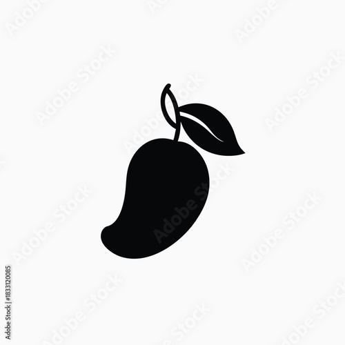 mango with leaf icon silhoutte vector template