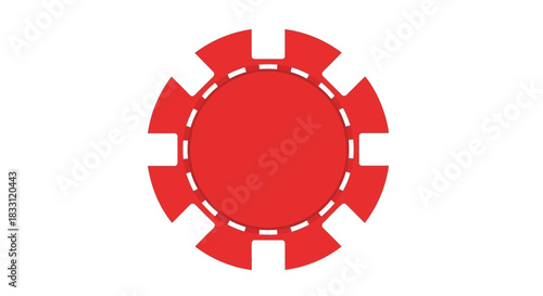 A single red casino chip with a notched edge isolated on white