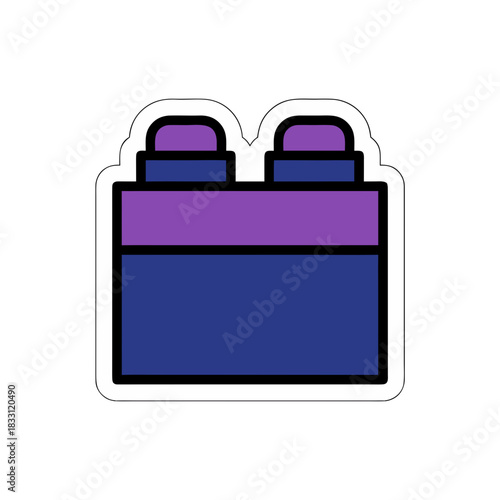 Minimalist Vector Art of Building Block Toy with Blue and Purple Colors on Black Background Sticker Style Clean Design
