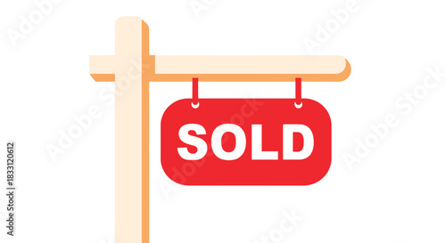 A simple illustration of a red sold sign on a wooden post