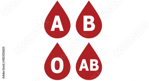 Illustration of blood types a b o and ab depicted as red droplets