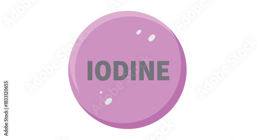 A pink circular button prominently displaying the word iodine in bold text