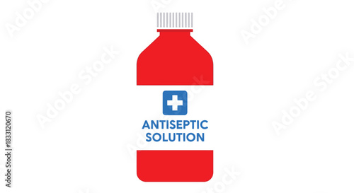 Red antiseptic solution bottle with a white medical cross symbol