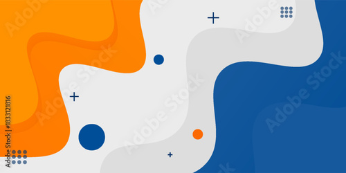 Blue and orange geometric business banner design. Creative banner design with wave shapes and lines for template. Simple design on white horizontal banner. Eps10 vector
