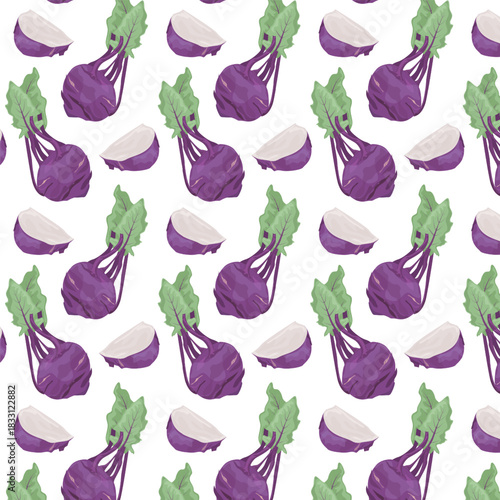 Seamless pattern Purple Kohlrabi vegetables