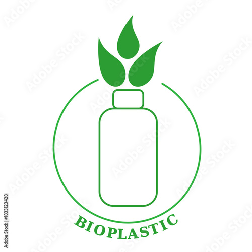 Biodegradable Icon with plastic bottle and green plant ,Eco friendly material production concept, bioplastic logo design
