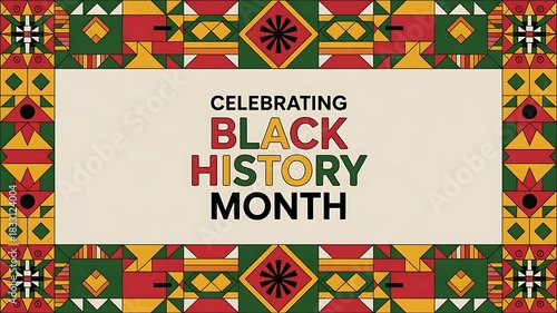 Vibrant border design celebrating black history month with colorful text centered on a light background
