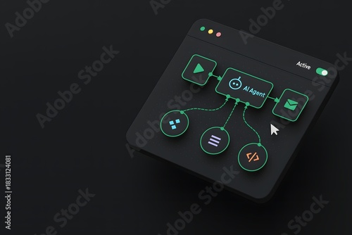 Active ai agent interface diagram on dark digital screen system