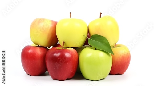 Fresh colorful apples with leaves stacked high - vibrant, delicious fruit for healthy eating promotions and food advertisements, perfect for fall recipes
