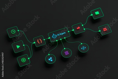 Ai agent concept with connected elements and workflow visualization design
