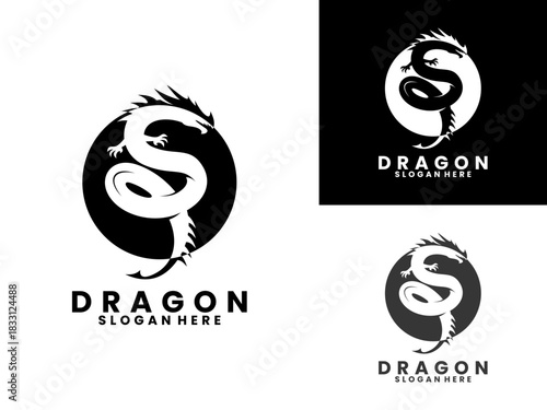 Dragon tattoo art logo design vector template