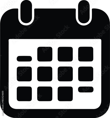 Black Calendar Icon for Scheduling Apps, Minimalist black calendar icon symbolizing dates, planning, reminders, and scheduling for apps, websites, and productivity tools.

