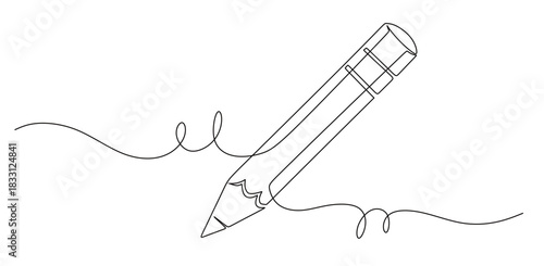 Continuous line art of a pencil with curved lines. Stationery concept. This icon is for a stationery store banner. Vector illustration