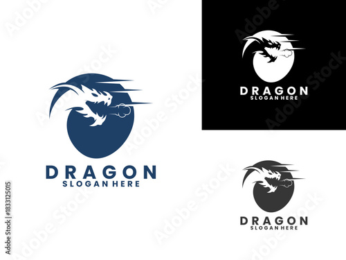Dragon with circle logo design vector template. Dragon simple logo design vector