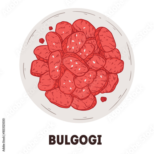 Bulgogi vector drawing illiustration. Top view . Flat style.
