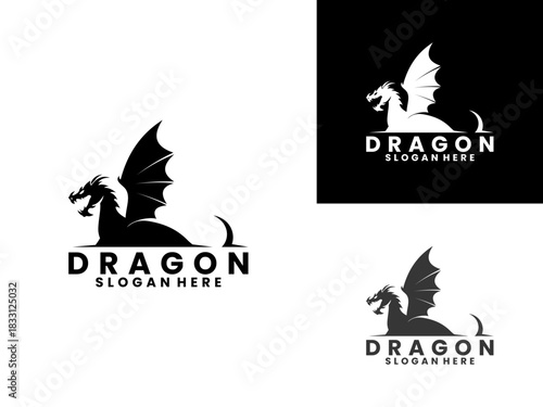 Dragon mythology logo design vector template. Black Dragon logo design vector