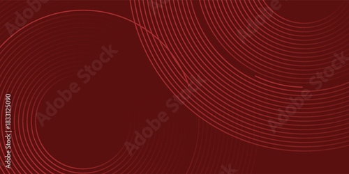 Abstract red background with glowing curve lines. Modern shiny red gradient geometric circle lines pattern. Futuristic concept. Suit for banner, brochure, poster, presentation, cover, website