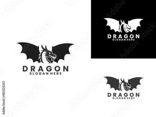 Dragon with wings logo design vector template. Flying dragon brand logo design icon