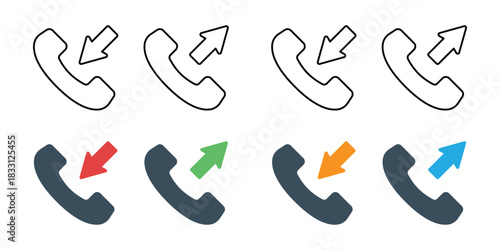 incoming call and outgoing call icon set vector
