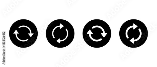 Refresh arrow icon in black circle. Circular reload and update symbol. Sync arrows sign