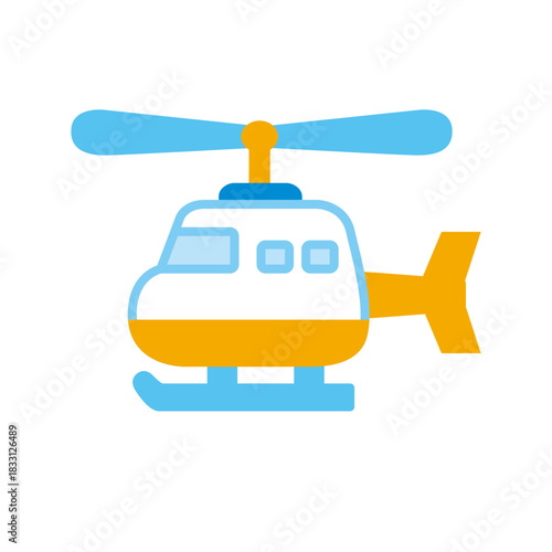 A cartoon-style illustration of a helicopter with blue and yellow accents.