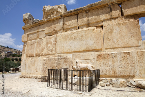 Lion sculpture at the Qasr Al-Abd, a large Hellenistic palace close to the village of Iraq Al-Amir, Jordan