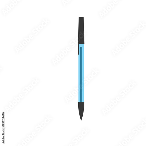 A simple, isolated illustration of a blue and black ballpoint pen.