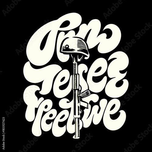 Soldier helmet on rifle vector graphic military battlefield cross