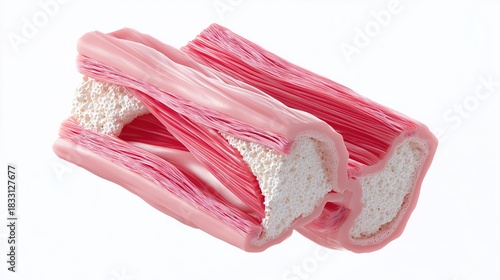 Illustration anatomique détaillée de fibres musculaires striées roses