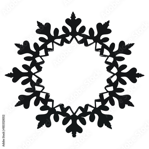 Intricate Black Snowflake Wreath — A Symmetrical Winter Ornament Evoking Holiday Magic and Frosty Elegance