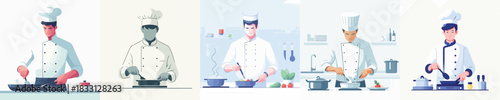 Cute Male Chef Cooking Vector Illustration