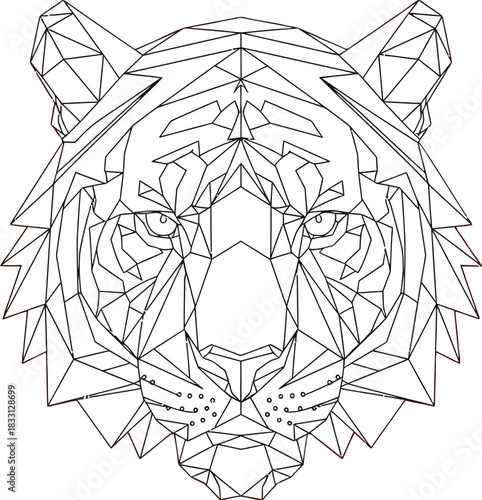 Geometric tiger head illustration on a red background in a modern style design