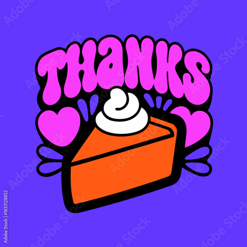 Thanksgiving pie slice with whipped cream and hearts