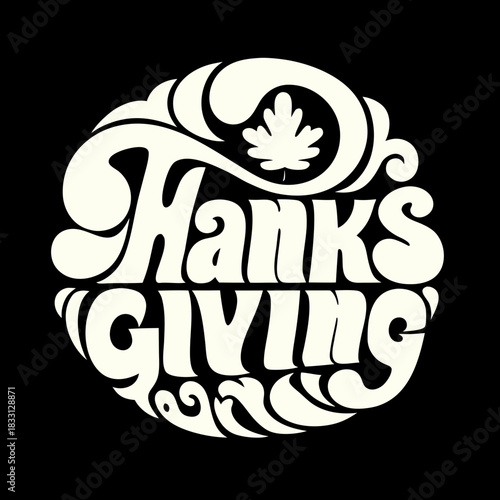 Thanksgiving text with leaf graphic in retro style
