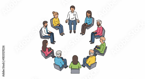 Group Therapy Session - People Sitting in Circle Discussing Issues.