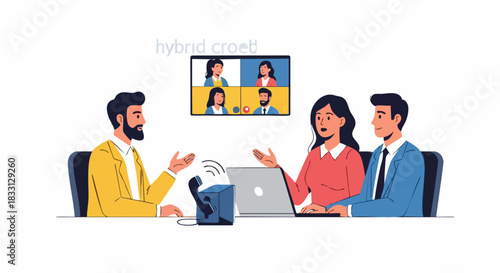 Team Meeting with Remote Participants via Video Conference.