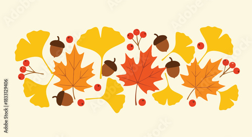 Autumnal botanical elements arranged as a decorative graphic resource on a light cream background for seasonal design