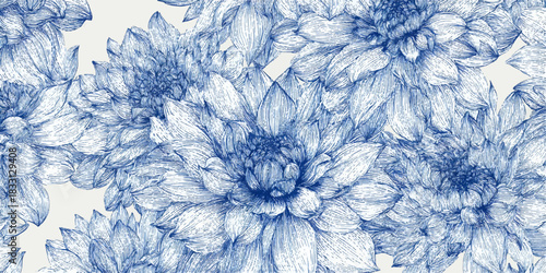 Abstract blue floral pattern with delicate petals and organic textures