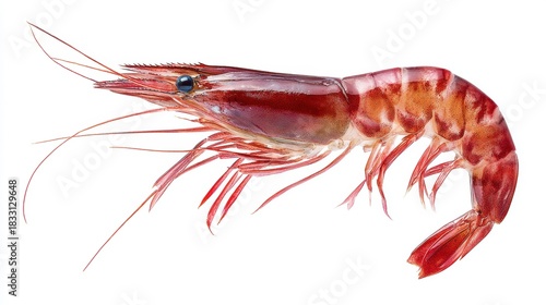 Fresh raw red shrimp displayed on a clean white background