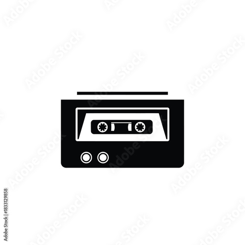 Black silhouette of a cassette tape player with cassette