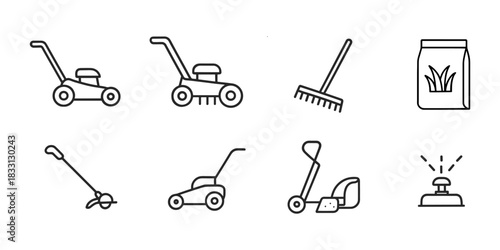 Minimalist Line Art Lawn Care Equipment, Gardening and Yard Tools