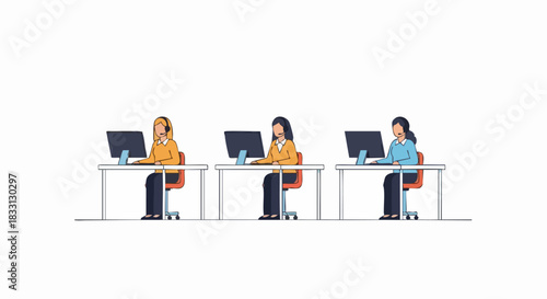 Three women working at computers.